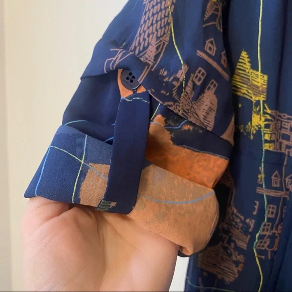 BABATON Anthro-like Duster Kimono Blazer Cardigan Trench Blue Orange sz XS - Picture 6 of 11